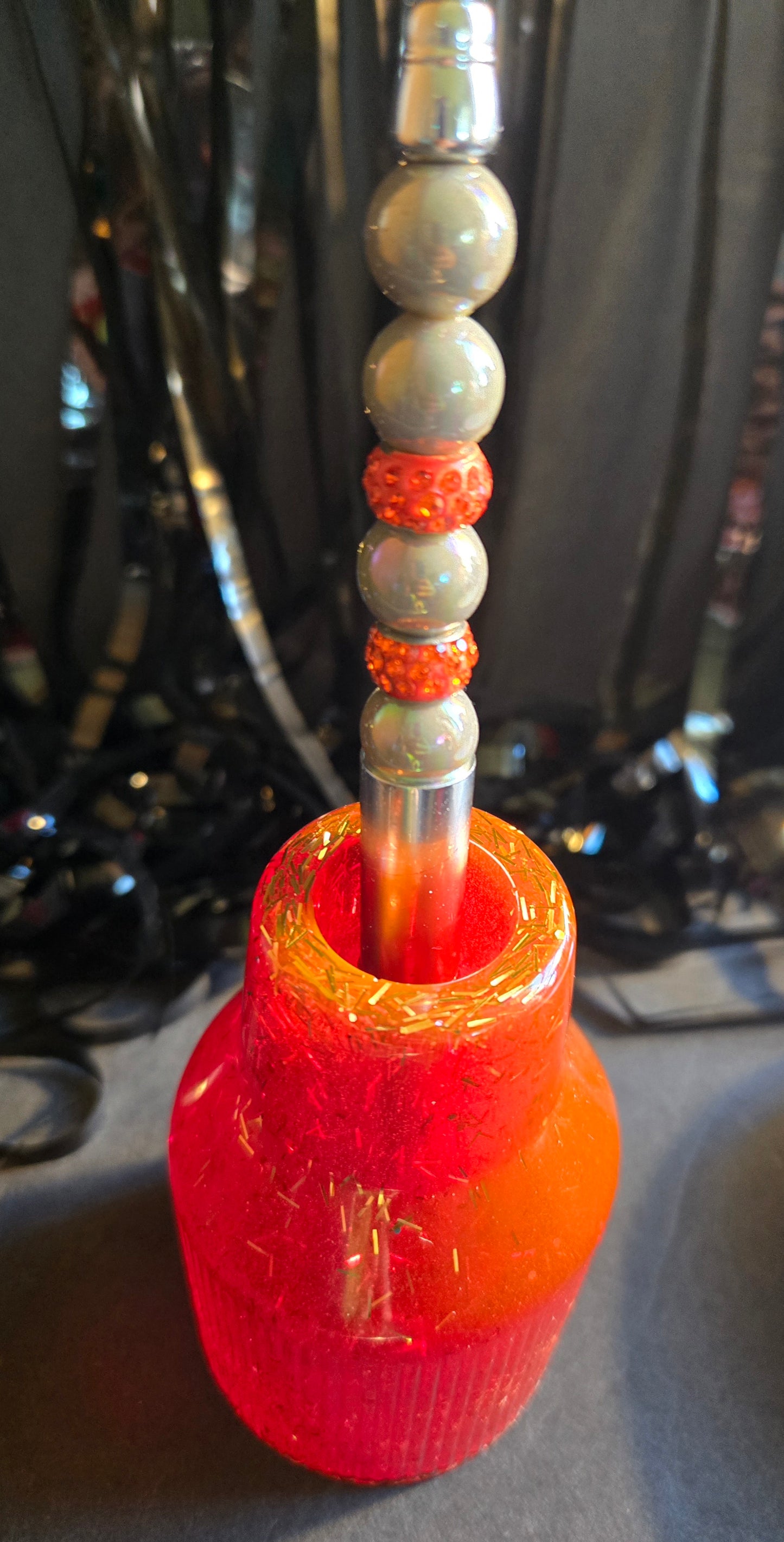 BURNT ORANGE 🧡BEADED PEN &HOLDER SET 🖊🧡🖊