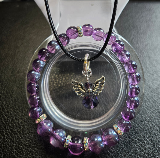PURPLE GLASS BRACELET AND NECKLACE SET